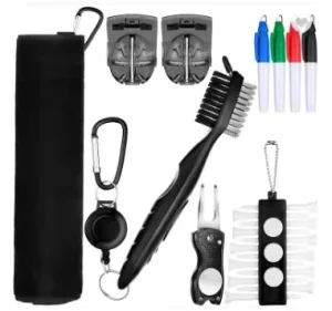 Custom Printing Logo Durable Cotton Golf Cleaning Kit Gift Set Waffle Weave Golf Towel Brush Divot Tool Liner Marker