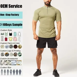 Custom Quick Dry Compression Fitness Men Half Zip Short Sleeve T Shirt Muscle Fit Gym Workout Running Training Golf Polo Shirts
