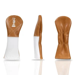 Custom Quilting Embroidery Embossed Logo Genuine Leather Water Resistant Golf Wood Head Cover 3 5 Fairway Elastic Band Closure