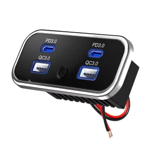 Custom Reversible 4 USB Quick Charger 3.0 USB A 18W & PD20W Embedded 12V 24V Usb Port Car Charger Outlet Socket with TACT SWITCH