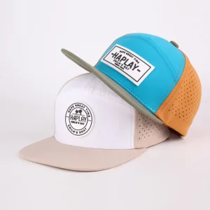 Custom Rubber Patch Logo Snapback Cap Waterproof Laser Cut Perforated Breathable Quick Dry Sports 7 Panel Baseball Cap for Kid