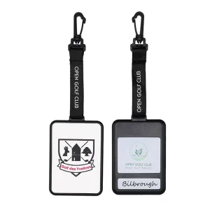 Custom Soft PVC Golf Bag Tag Embossed Logo Silicone Rubber Bag Tag with Leather Strap