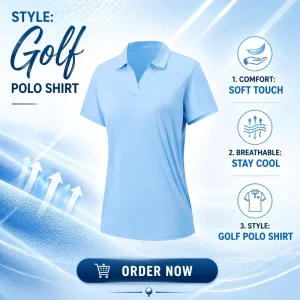 Custom Spandex Polyester Printed Logo Women Golf Clothing Short Sleeve V Neck Regular Fit Breathable Golf Polo Shirt for Women