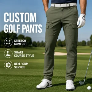 Custom Stretch Cargo Golf Pants Men Olive Green Slim Fit Athletic Outdoor Sport Trousers OEM Service