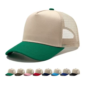 Custom Two Tone Blank Mesh Trucker Hat Baseball Cap Structured Mid Profile Adjustable 5 Panel Casual Hat with Embroidered Logo