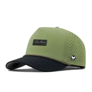 Custom Two Tone Laser Perforated 5 Panel Performance Hat Front Rubber Patch Rope Waterproof Quick Dry Laser Cut Golf Snapback