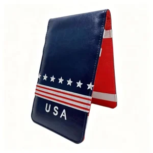 Custom USA Flag Design Leather Portable Lightweight Golf Score Card Holder Yardage Book Cover Golf Scorecard Holder