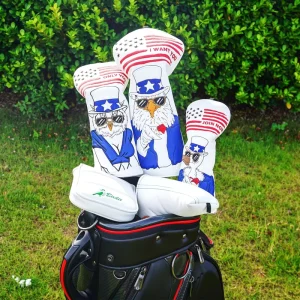 Custom USA Flag Eagle Golf Headcover Driver Fairway Wood Hybrid Putter Covers PU Leather OEM ODM Golf Club Head Cover