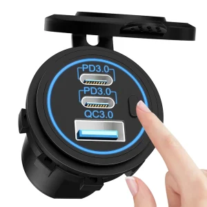 Custom Universal Flush Mount Fast Charge Led Light 12V 24V 3 Usb Port Charger Outlet Plug Socket for Bus Seat Moto Fleet Tractor
