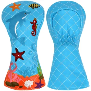 Custom Waterproof Golf Driver Headcover Blue Whale Pattern Embroidered Printed PU Leather Plush Lining Protection OEM