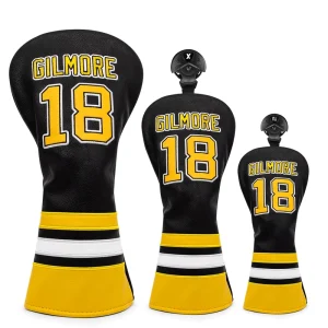 Custom Waterproof Leather No.18 Black Yellow Golf Club Headcover OEM Driver Head Covers