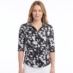 Custom Women’s 3/4 Sleeve Golf Shirt Half-Zip Sun Protection Quick-Dry Performance Athletic Top Breathable Outdoor Sports Polo