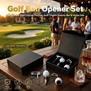 Custom Zinc Alloy Golf Wine Opener Set Premium 3pc Golf Ball Stopper Corporate Gifts Set for Men Business Gift for Fans