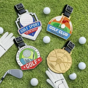 Custom Zinc Alloy Iron Golf Accessories Hard Enamel Travel Leather Metal Luggage Tag Strong Magnetic Eco-Friendly Lightweight