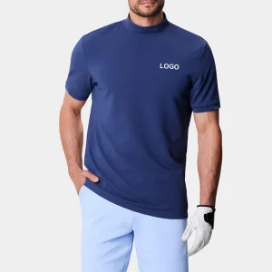 Custom logo High Neck T Shirt Navy Blue Short Sleeve Soft Breathable Blank Sports Fitted Golf Tshirt Mock Neck T Shirt