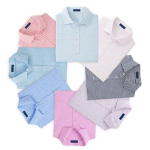 Custom logo High Quality Allover Print Striped Polyester Spandex Athletic Moisture Wicking Men Clothing Golf Polo T shirt