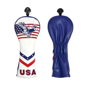 Customizable American USA Eagle Golf Club Headcover Factory Embroidered Waterproof PU with Drawstring Closure for Club Head