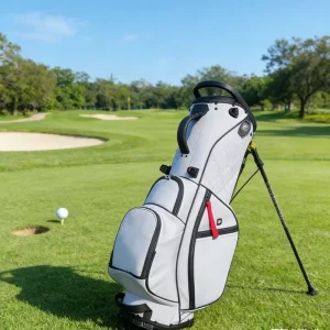Customizable Genuine Leather Golf Stand Bag, Foldable, Waterproof, Zip Closure, Lightweight