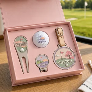 Customizable Ladies Golf Gift Set with Floral Pastel Logo Design Golf Divot Tool Marker Ball and Bag Tag