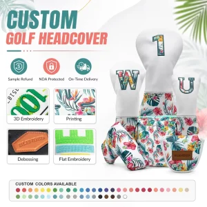 Customizable PU Leather Wool Nylon Golf Club Head Covers Soft Plush Lining Magnetic Closure Head Cover for Wood Putter