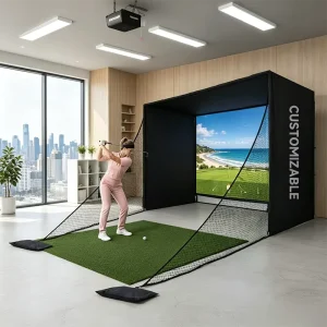 Customizable Size Golf Simulator Enclosure Nets with Frame and HD Impact Screen Kit for Indoor Outdoor Golf Practice