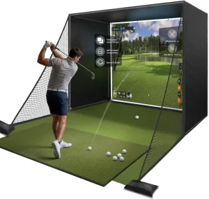 Customizable Size Golf Simulator Enclosure Nets with Frame and HD Impact Screen Kit for Indoor Outdoor Golf Practice