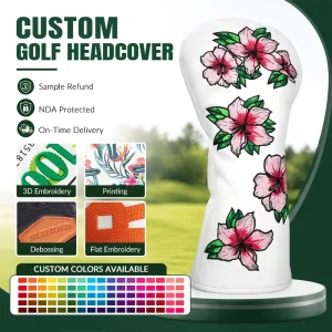 Customizable Soft PU Leather Nylon Polyester Golf Club Head Covers Durable Printed Plush Hook and Loop Closure Driver Cover