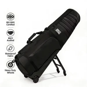 Customizable logo Durable Four wheeled Travel Golf Bag Cover. Golf Travel Bag with Foldable Support Strap. Wheeled Airplane Bag