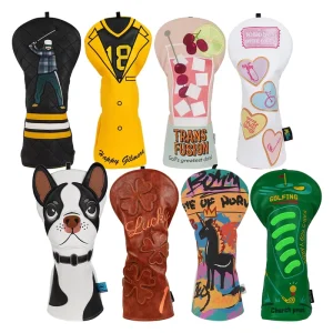 Customize Factory Driver Head Cover Golf Brown Clover Golf Accessories Embroidery Golf Headcovers
