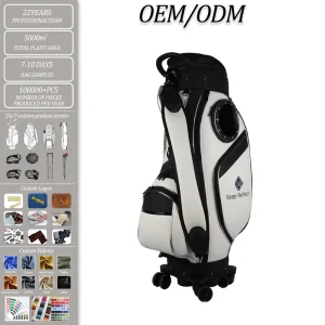 Customize Leather Golf Ball Bag PU Leather Wheeled Hybrid Golf Tour Bag Staff Golf Bag for Men