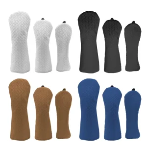 Customize Woven Blaid Pu Golf Wood Headcover 3pcs Driver Cover Set Plain Color Simple Classic Golf 460CC Driver Head Cover