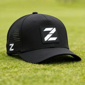 Customized 5-Panel Dobby Terry Laser Cut Perforated Leopard Rope Brim Adjustable Baseball Cap Black PVC Rubber