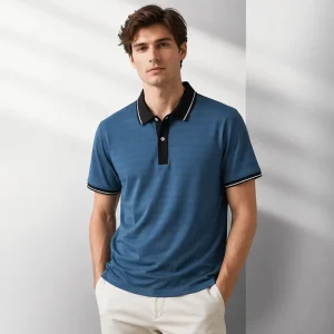 Customized 92% Polyester 8% Spandex Knitted Anti-Wrinkle Breathable Quick Dry Men’s Striped Graphic Logo Shirts Short Sleeve