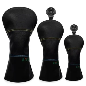 Customized Black Leather 3-Piece Golf Driver Headcover Set