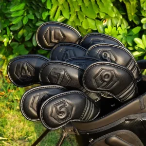 Customized Black PU Leather Waterproof Golf Iron Club Headcovers with Magnetic Closure