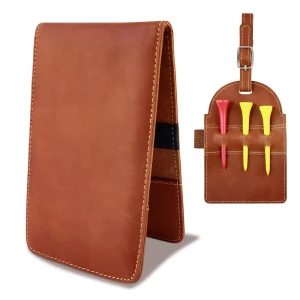 Customized Genuine Leather Golf Scorecard Holder with Yardage Book Tee Holder Golf Gift