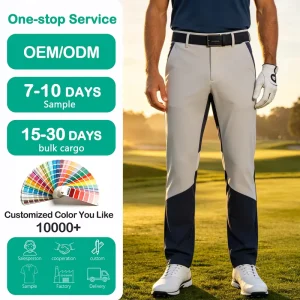 Customized Golf Pants Contrast Paneled Block Woven Performance Stretch Breathable Quick Dry Athletic Golf Pants for Men