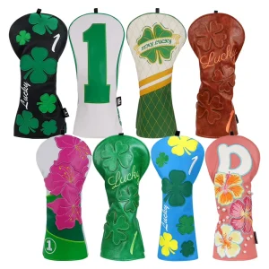 Customized Lucky Four leaf Clover Flowers Golf Head Cover Gift Embroidered Pearl Golf Headcovers Flower