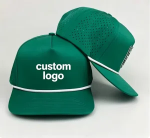 Customized Oxford Dot Sports Waterproof 5 Panel Baseball Cap Hydro Breathable Rope Golf Hats Rubber/PVC Logo