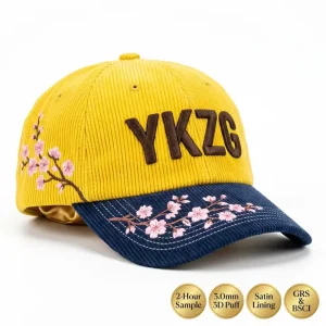Customized Two Tone Leaf & Letter Pattern 6 Panel Canvas Casual Baseball Cap Adjustable Embroidery for Sports Four Seasons Use