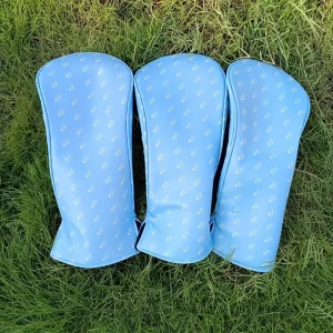 Customized Waterproof Printing Logo PU Leather 460 CC Driver Fairway Hybrid Wood Club Head Covers Elastic Band Magnetic Closure
