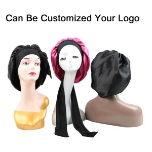 Customized logo Design Printed Long Band Bonnet Hair Protect Sleep Bonnet