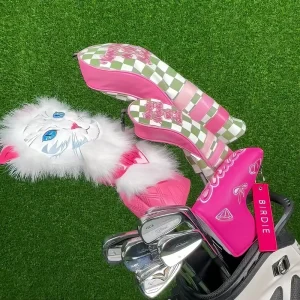 Cute Golf Accessories Gift Embroidery PU Leather Golf Headcover Driver Putter Custom Hot Pink Birdie Golf Club Head Covers