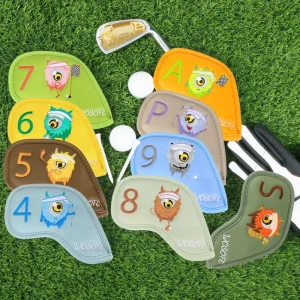 Cute Monster Golf Headcover Set, Waterproof PU Leather, Lightweight, 9-Piece Set