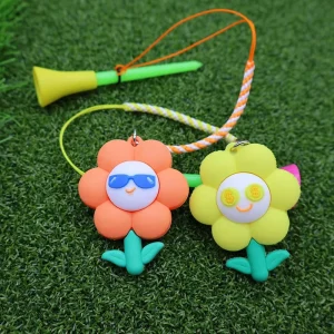 Cute Sunflower Golf Tee Set 83mm Rubber Top Plastic Tee with Anti-Lost Rope Funny Golf Gift Golf Accessories
