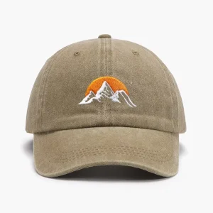 Dad Hat 6 Panel Curved Brim Adjustable Washed Cotton Mountain Sunrise Embroidery Outdoor Hiking OEM Factory