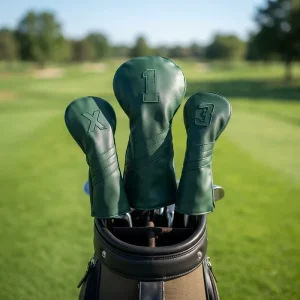 Dark Green Golf Club Head Covers for Driver Fairway Hybrid Premium Leather Golf Headcovers OEM Customized Set