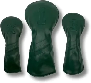 Dark Green PU Leather Golf Driver Headcover with Custom Logo Embroidery