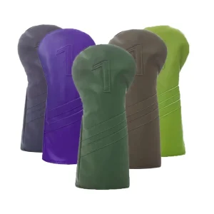 Dark Green PU Leather Golf Headcover with Elastic-Band Closure and Embroidery Logo
