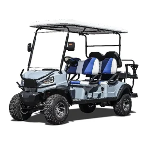 Deluxe 6 Seater White Ultra Endurance 72V Foldable Golf Cart Wood Grain Finish Industrial Zone Color shape Can Be Customized